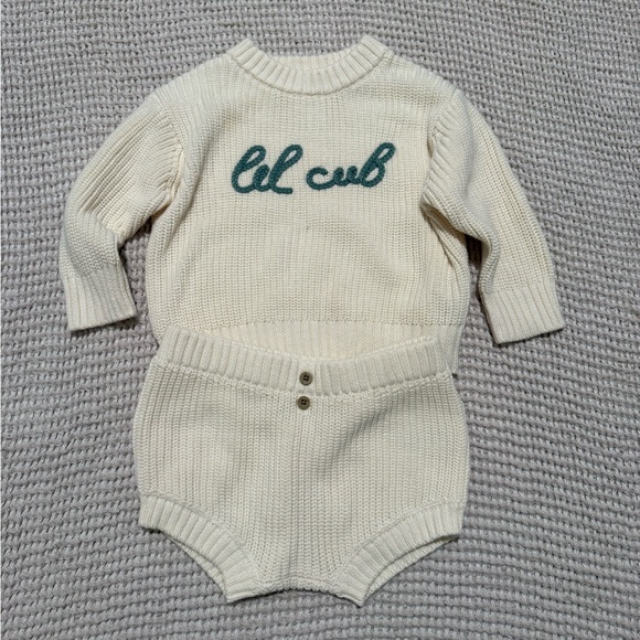 Cloud Island Cream Knit Baby Set with Green Embroidery - Picture 1 of 2